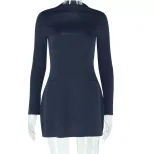 Elegant A Line Dress Solid Color Backless Long Sleeve Slim Fit Casual or Evening Wear Wholesale