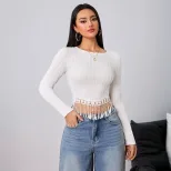 Womens T Shirt Simple Elegant Design Fringe Detail Slim Fit Spring Summer Fashion Wholesale Avai