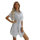 Striped Short Sleeve Shirt Dress Stylish Design Comfortable Fabric Summer Wear Wholesale Availab
