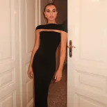 Off Shoulder Bodycon Dress Solid Color Backless Design Elegant Fit Perfect for Parties and Speci