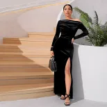 Elegant Off Shoulder Maxi Dress Sexy Chic Spring Summer High Slit Perfect for Parties and Events