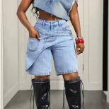 Womens Denim Shorts Casual Style Blue Color Available in S to XL Wholesale Supply factory direct private label