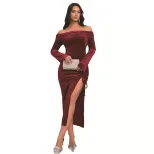 Elegant Midi Dress Sexy Celebrity Style Wine Red Color Spring Summer Collection Wholesale Availa