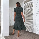 Vintage Polka Dot V Neck Midi Dress Womens Fashion Retro Style Comfortable Fit Perfect for Sprin