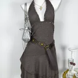 Summer Sleeveless Halter Dress Beaded Detail Sexy Style Perfect for Parties and Events Ready to