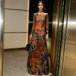 Womens Spring Fashion Unique Street Style Printed Mesh Half Turtleneck High Slit Long Top Wholes