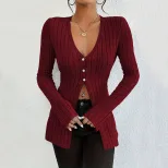 V Neck Long Sleeve Crop Top French Style Sexy Design Spring Summer Fashion Womens Casual Wear Wh