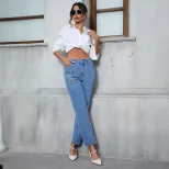 Womens Embroidered Straight Leg Jeans Casual Style Fashionable Design Comfortable Fit Perfect fo