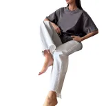 Womens Loose Fit Solid Color Short Sleeve Cotton T Shirt Casual Style Versatile Comfortable Whol