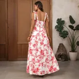 French Vacation Style Maxi Dress Vintage Floral Print Sleeveless Flowy Design Perfect for Summer