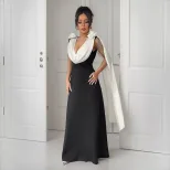 Elegant V Neck Color Block Sleeveless Dress High End Design Perfect for Evening Parties and Wedd