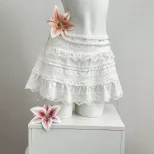 Summer Womens Ruffled Lace Trim Mini Skirt Low Waist Lightweight Fabric Elegant Design Ready to