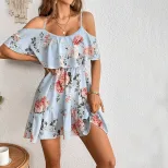 Floral Print Ruffled Hem Cami Dress Slim Fit Waist Defining Sexy Style Perfect for Summer Partie