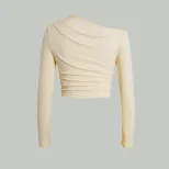 Knitted Long Sleeve Top Slim Fit Ruched Design Asymmetrical Shoulder Casual or Night Out Wholesa