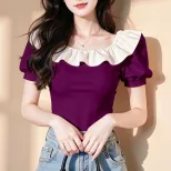 Pink Ruffle Sleeve T Shirt Unique Design Summer Top Casual Wear factory direct
