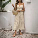 Layered Striped Midi Dress French Vacation Style Sleeveless Comfortable Fabric Perfect for Summe