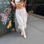 Womens Casual Low Waist Pants Fashionable Lace Patchwork Trendy Street Style Autumn Wholesale Av