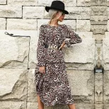 Vintage Leopard Print Ruffle Sleeve Long Sleeve Dress for Women in Apricot Autumn Winter Wholesale low MOQ