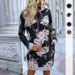 Hooded Printed Sweatshirt Dress for Women Casual Style Available in Black Blue Coffee Red Wholesale Low MOQ