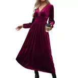 Long Sleeve Velvet Dress for Women Solid Color Elegant Design Autumn Winter Wear