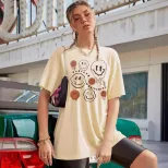 Cotton Short Sleeve T Shirt Smile Print Casual Style Comfortable Fit Ready to Ship Wholesale Ava