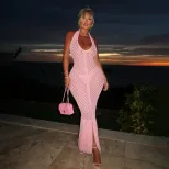 Summer Beach Dress Womens Sheer Knitted Fabric Sexy Solid Color Perfect for Vacation Wholesale A