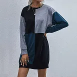 Womens Long Sleeve Color Block Dress Casual Fit Available in Red Blue Green Wholesale Ready to Ship