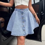 High Waisted Loose Fit Denim Skirt Casual Chic Style Flattering Design Perfect for Everyday Wear