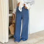 Wide Leg Womens Denim Jeans Casual Style Fashionable Design Comfortable Fit Wholesale Available