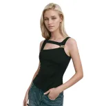 Womens Street Style T Shirt Summer Asymmetrical Neckline Sleeveless Trendy Design Casual Wear Wh