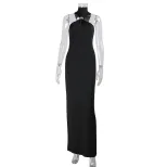 Elegant Strapless Backless Maxi Dress Solid Color Slim Fit High Quality Fabric Evening Wear Cock