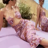 Summer Floral Print Backless Halter Dress for Women Trendy Design Comfortable Fit Perfect for Pa