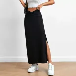 High Waisted Pleated Maxi Skirt Elegant Design Lightweight Fabric Side Slit Spring Summer Fashio