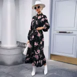 Printed Long Sleeve Maxi Dress High Neck Fashionable Design Autumn Winter Style Wholesale Availa
