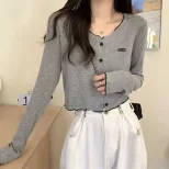 Slim Fit Gray Knitted Cardigan for Women Short Length Lightweight Design Casual Spring Autumn Wear