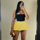Summer Womens Bubble Skirt High Waist Solid Color Versatile Design Casual Wear for Parties or Ou