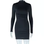 Long Sleeve Round Neck Bodycon Dress Solid Color Slim Fit Sexy Style Winter Fashion for Women Wh
