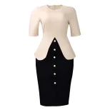 Elegant Round Neck Color Block Bodycon Dress Short Sleeve Fashionable Design Perfect for Parties
