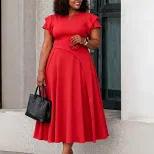 Plus Size Elegant Midi Dress High Waist Flared Skirt African Print Summer Fashion for Women Whol