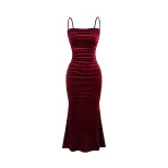 Velvet Midi Dress Elegant Sleeveless Design Perfect for Parties Spring Summer Collection Wholesa