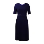 Pleated Midi Dress Round Neck Plus Size Elegant Design Perfect for Casual or Formal Occasions Wh