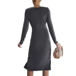 Elegant Womens Midi Dress Chic Simple Versatile Spring Summer Office Wear Wholesale Available