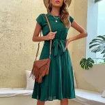Casual Summer Dress Simple Solid Color Pleated Design Comfortable Fit Perfect for Everyday Wear