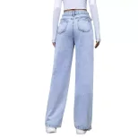 High Waisted Straight Leg Denim Pants Pocket Design Casual Style Womens Fashion Wholesale Availa