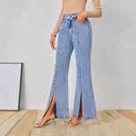 Womens Slim Fit High Slit Denim Pants Stylish Design Trendy Look Comfortable Fabric Perfect for