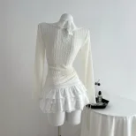 Lace Bow Tie Neck Long Sleeve T Shirt Slim Fit Elegant Design Comfortable Fabric Perfect for Cas