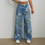 Loose Fit Wide Leg Jeans Printed Denim Street Style Casual Wear Ready to Ship Wholesale Availabl