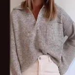 Casual Loose Fit Solid Color Sweater with Pockets Womens Knitwear for Everyday Wear Ready to Shi
