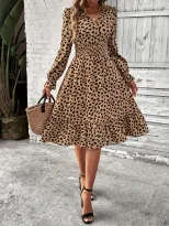 Leopard Print Long Sleeve Dress Casual Chic Style Perfect for Work or Social Events Wholesale Av