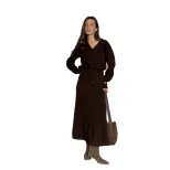 Womens Knitted Set Loose Fit Cardigan with Buttons Straight Skirt Autumn Winter Style Wholesale